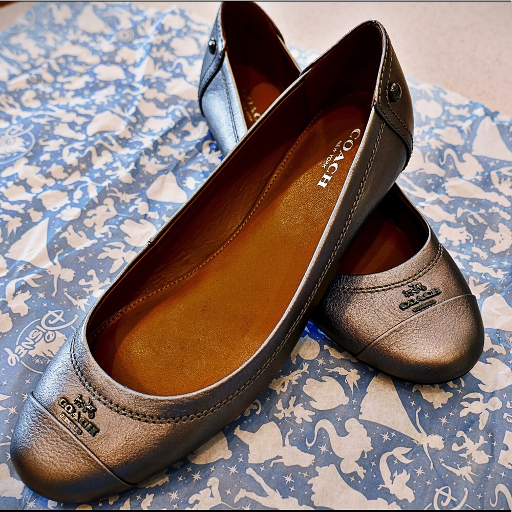 New Size 7 Metallic Coach Ballet Flats